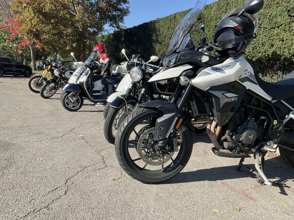 A row of Motorcycles ready to head up to Winnetka